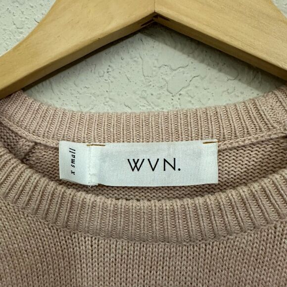 WVN Isle Knit Crew Neck Pullover Sweater Ribbed-Trim in Nude/Beige - Picture 5 of 8